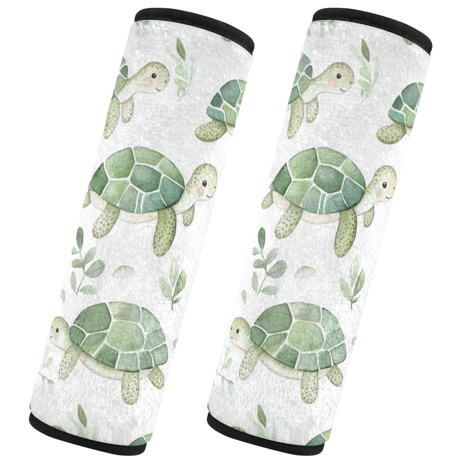 Seat Belt Covers 2 Pack Cute Turtles Leaves Car Seat Strap Covers Super Soft Watercolor Car Seat Neck Cover for Boys Girls Adults Babies M
