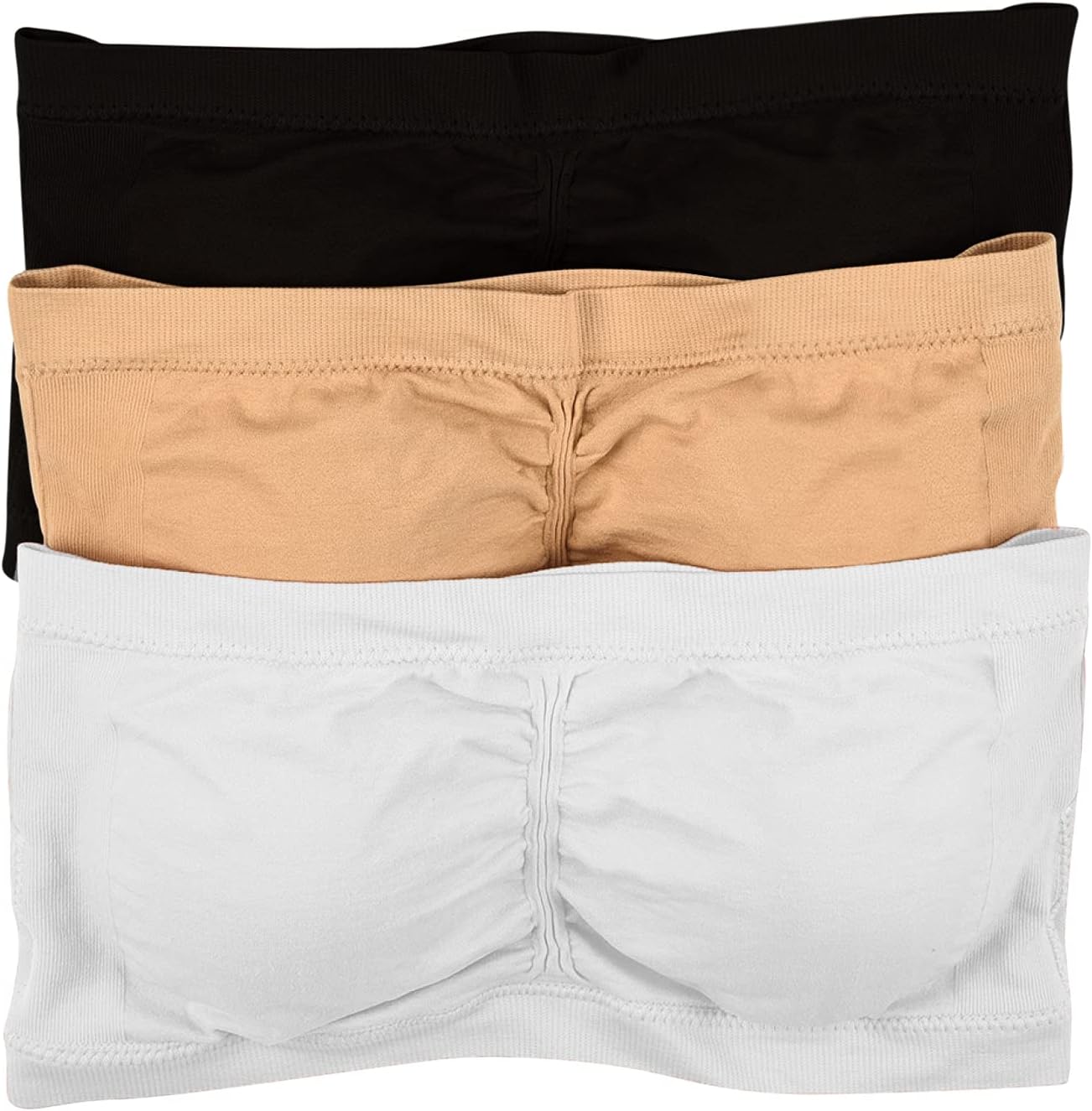 UNIQUE STYLES ASFOOR Strapless Bandeau Bra Seamless Wireless Non-Padded Tube Top (Medium-Large, 3PK: Black, Beige, White)