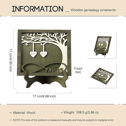 Vista 81 de Árbol genealógico con etiqueta de corazón, placas de madera grabadas personalizadas, regalos personalizados para madres, padres, escritorio, nombres