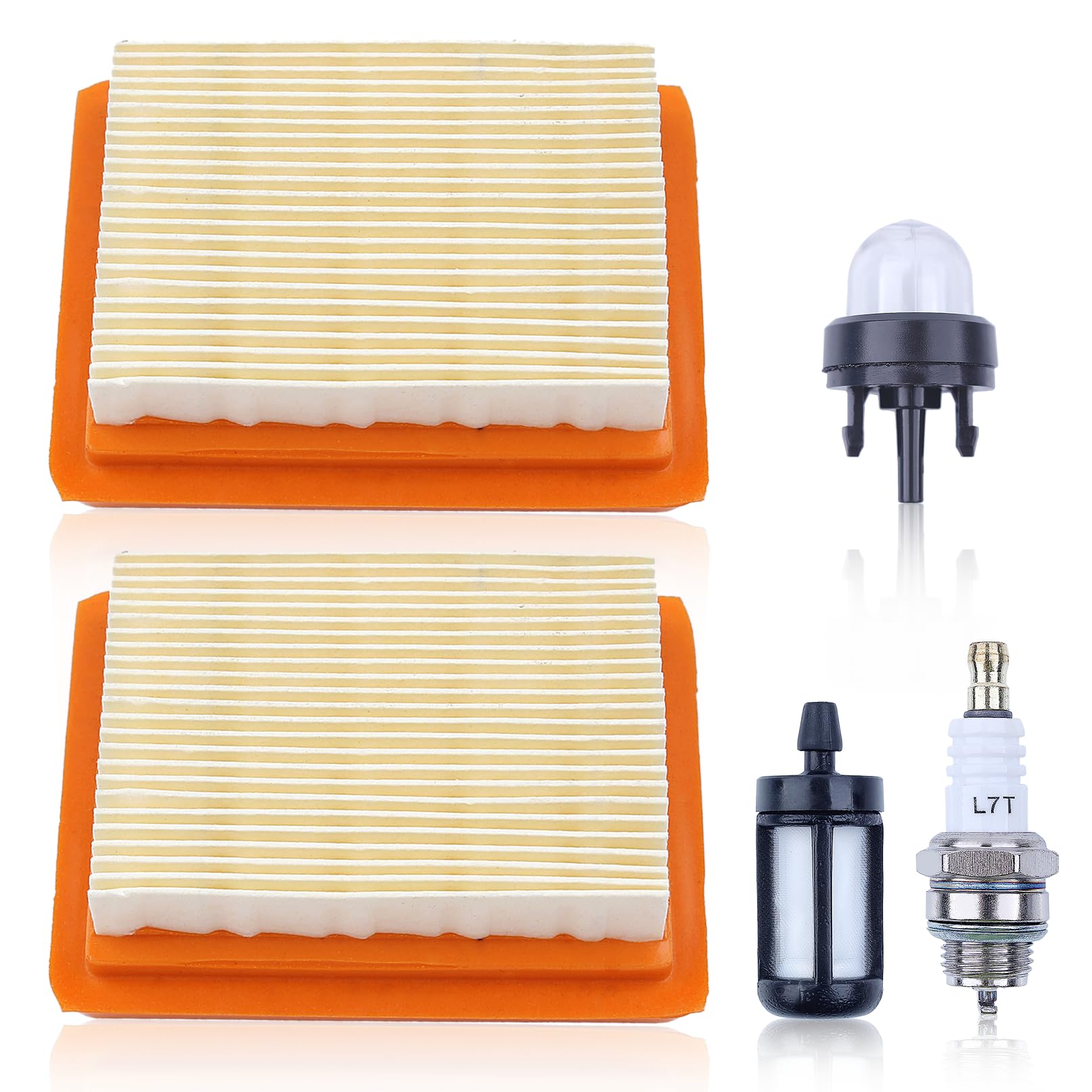 2 Pack Air Filter for Stihl FS120 FS200 FS250 FS300 FS350 FS400 FS450, Includes Spark Plug, Fuel Filter, and Primer Bulb, for Lawn Mowers and Brushcutters Replaces 4134 141 0300
