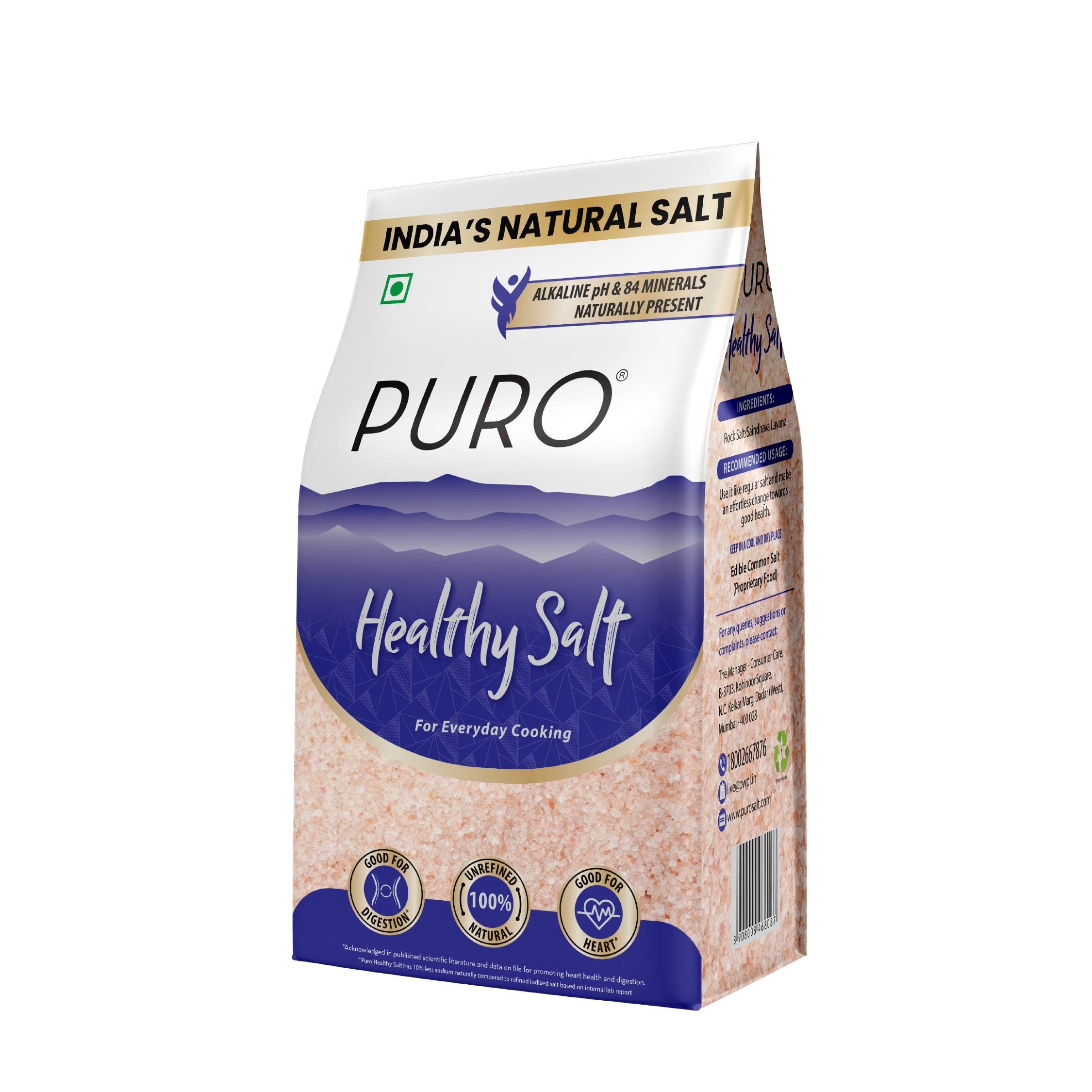Puro Healthy Salt || Rock Salt || 1 kg (fine), Chemical Free, Low Sodium, with Natural Minerals