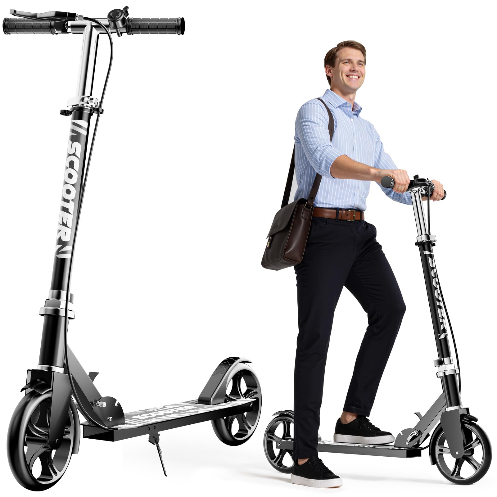 Scooters for Kids 8-12, Teens & Adults - Lightweight, Foldable, 8-Inch Big Wheels, Hand Brake & Bell, 4 Adjustable Height Levels, 240 lbs Max Load, Perfect for School, Campus and Park Rides