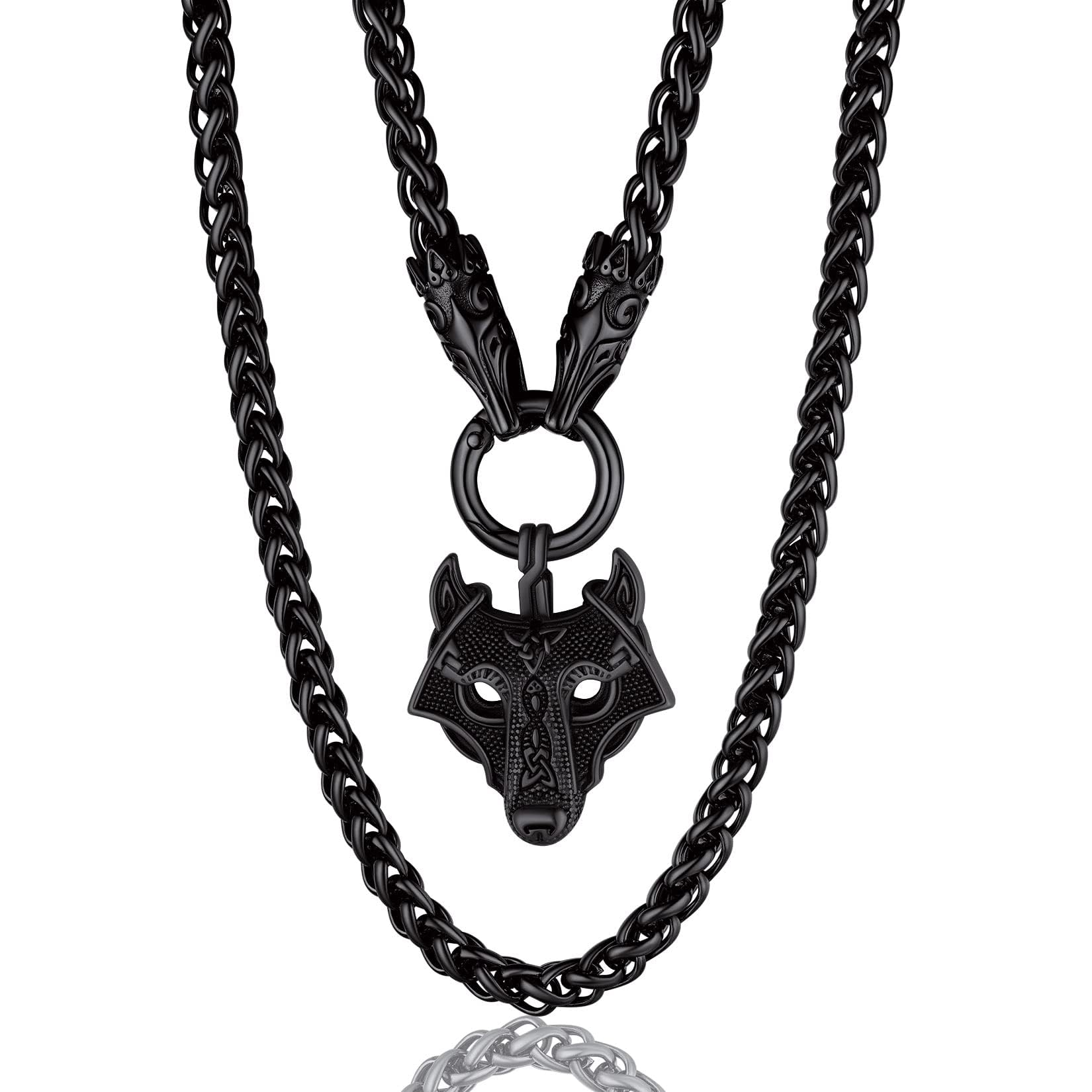 ChainsProMax Collana da uomo massiccia in stile vichingo Mjolnir/Fenrir lupo/celtico/rune, con catena da 71,1 cm, gioiello vichingo norreno, placcato oro/nero, in confezione regalo