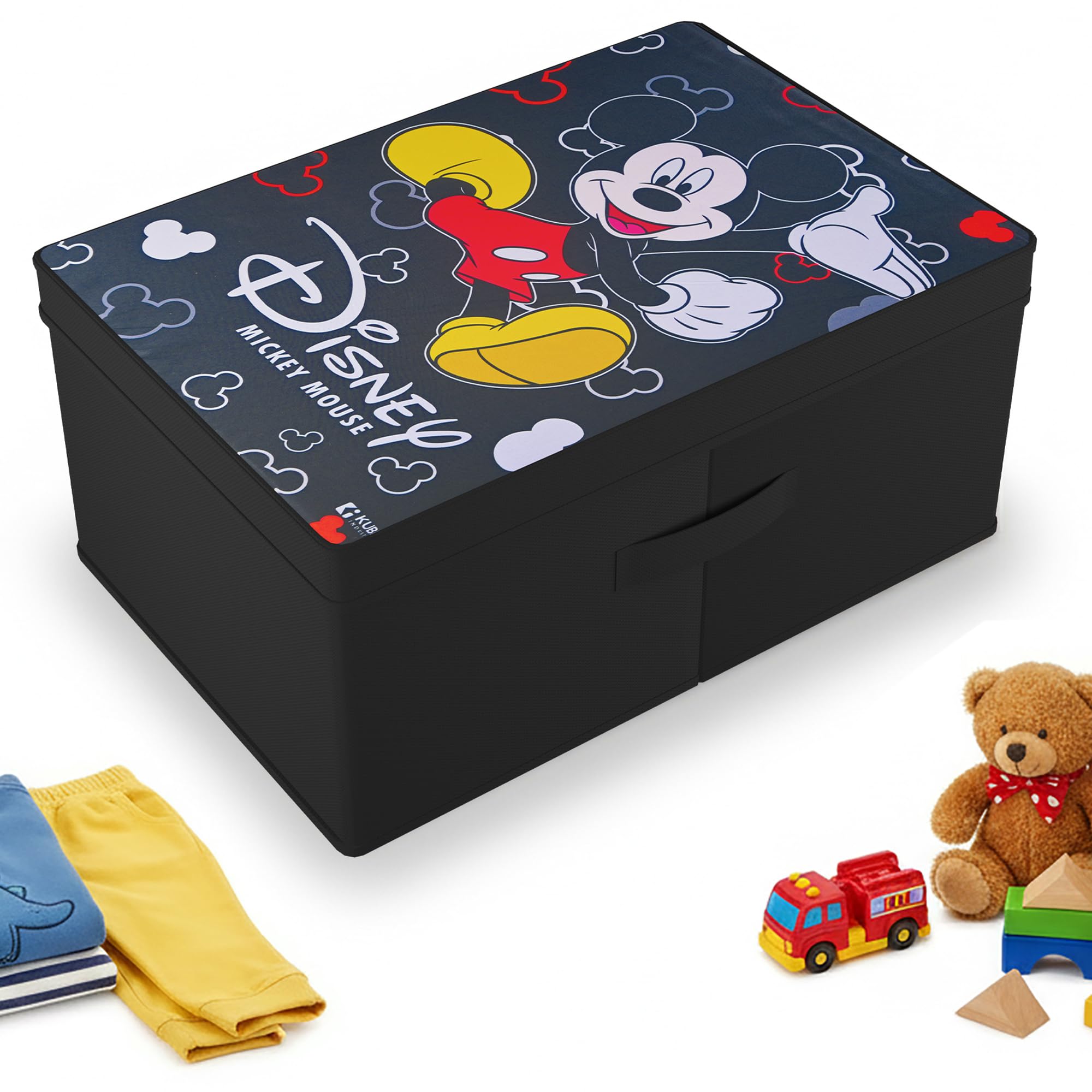 Kuber Industries Non-Woven Wardrobe Organizer for Storage with Lid | Multipurpose Organisers Storage Box for Clothes, Books and Toys | Disney Mickey - Black