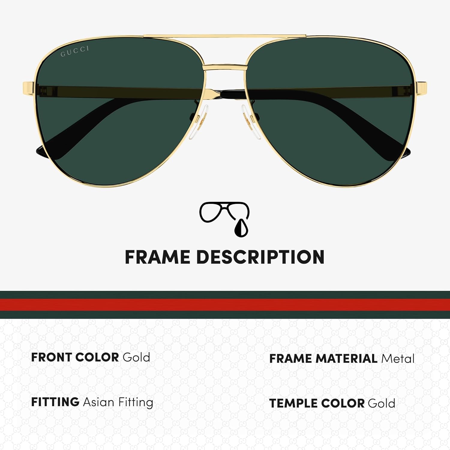 Gucci GG1233SA Vintage Web Stripe Logo Pilot shape Sunglasses with Luxury Eyewear Kit - Image 2