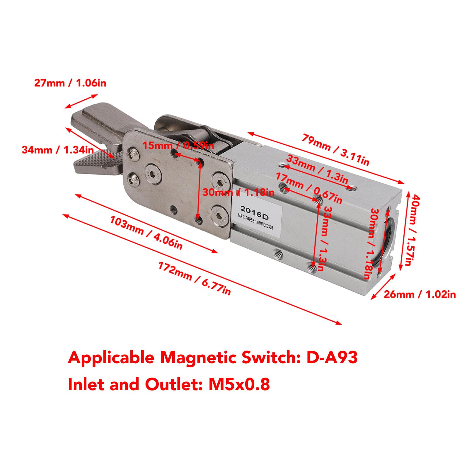 Pince de Préhension Robotique pour Cylindre à Air, Mini Pince de Cylindre Pneumatique, Fixation Pneumatique à Double Action, Force de Serrage Portable en Carbure cémenté 1KN