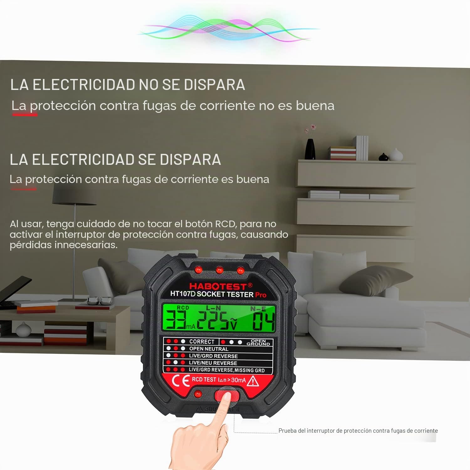 HABOTEST GFCI Outlet Tester with Voltage Display 90-250V Socket Tester Automatic Electric Circuit Polarity Detector de voltaje Breaker Finder HT107D