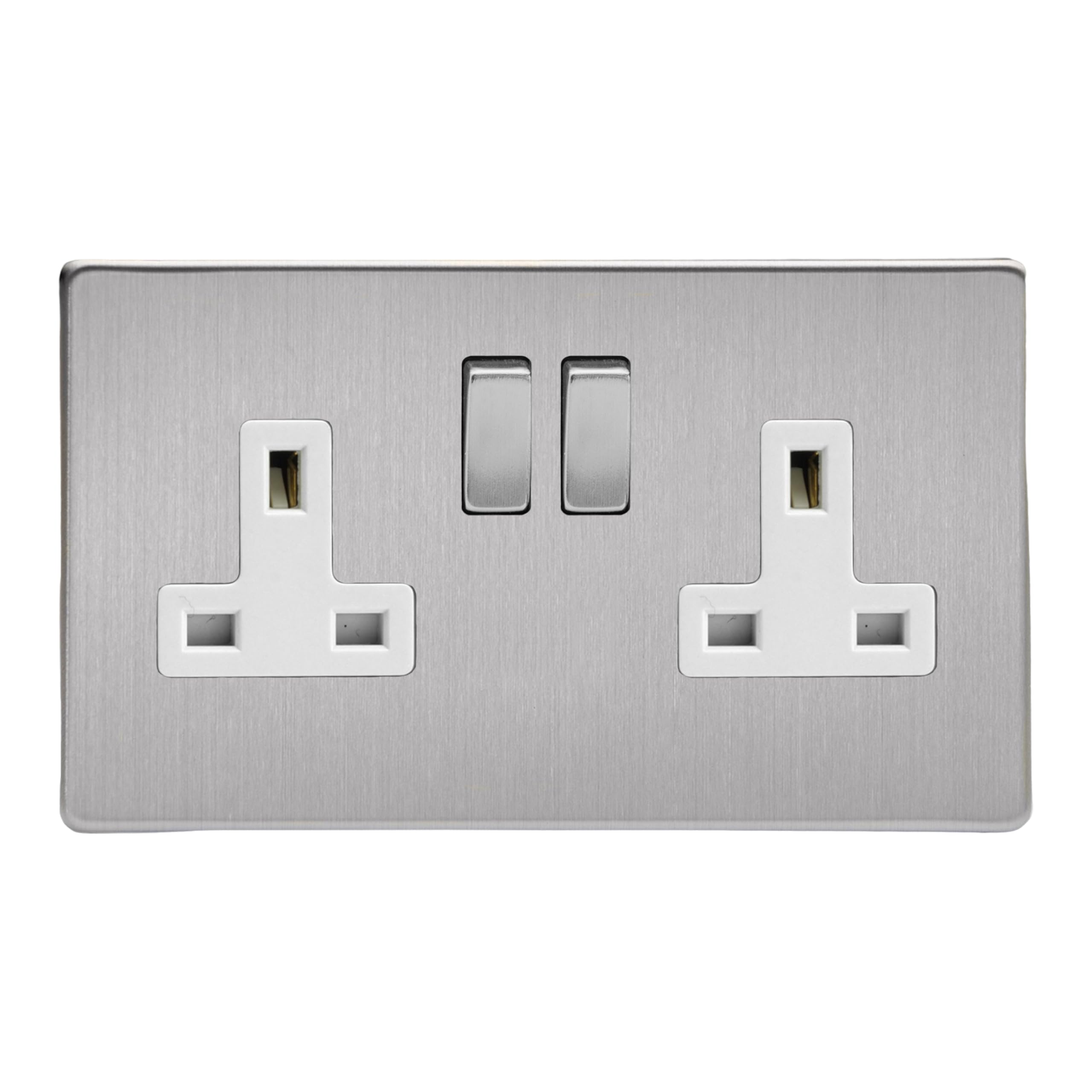 Varilight - 2 Gang 13 Amp Double Switched Socket Dimension Screwless Matt Chrome - XDS5WS, Brushed Steel, 86x147x32mm