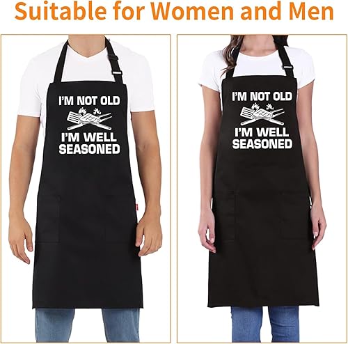 Miniatura 4 de Divertidos delantales de parrilla para hombres  Delantal de cocina para barbacoa con 2 bolsillos, correa ajustable para el cuello y lazos largos de
