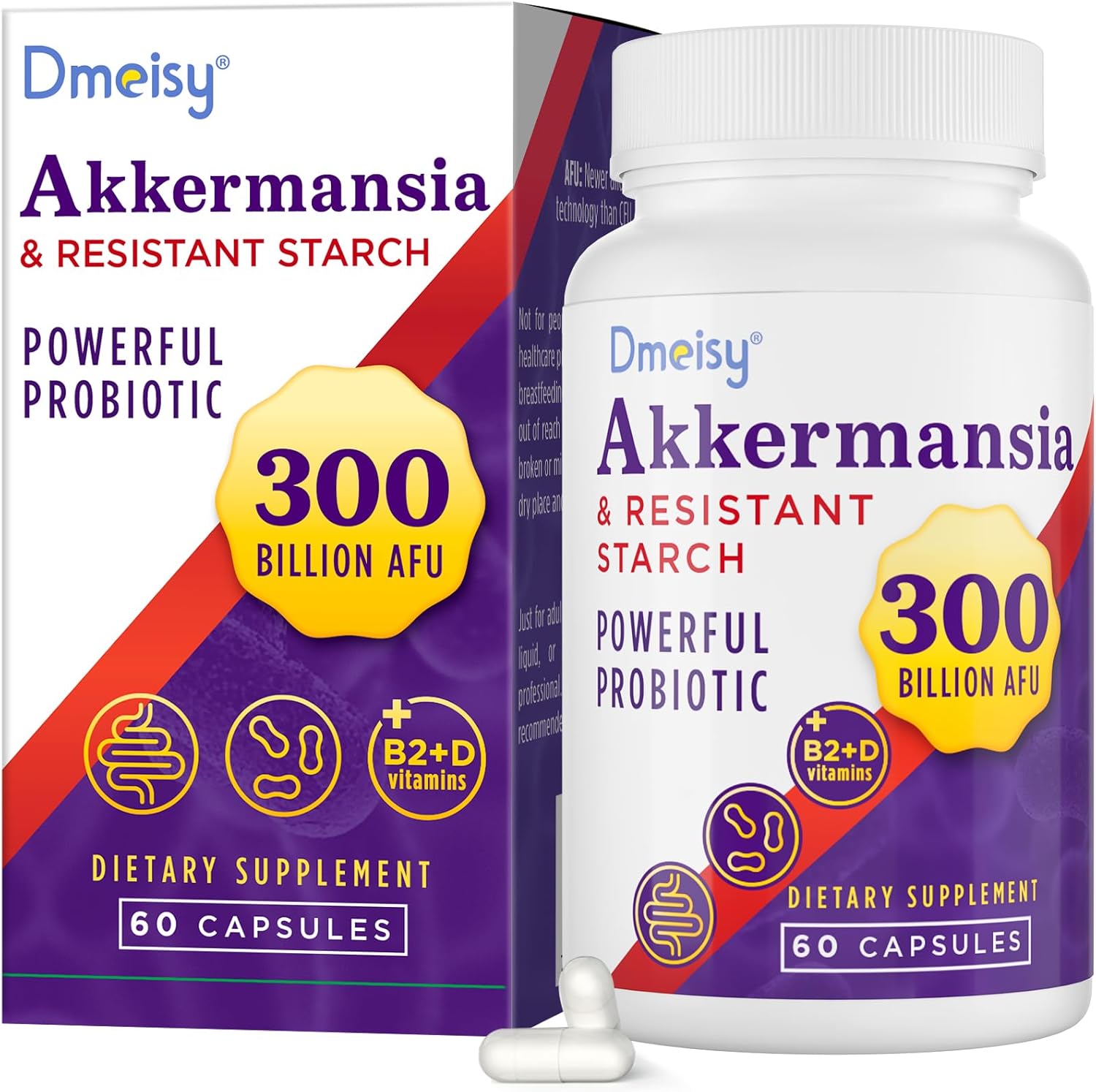 Akkermansia Supplement – 300 Billion AFU Akkermansia Muciniphila, Akkermansia Probiotic for Women & Men, for Boost , Digestive, Gut, Immunity, Enhances Gut Lining Function & Intestinal Walls, 60 Count