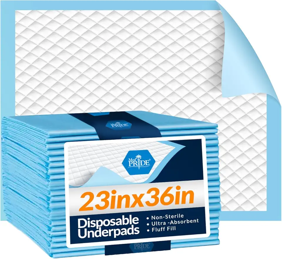 MED PRIDE Disposable Underpads 23'' X 36'' (25-Count) Incontinence Pads, Chux, Bed Covers, Puppy Training | Thick, Super Absorbent Protection for Kids, Adults, Elderly | Liquid, Ur