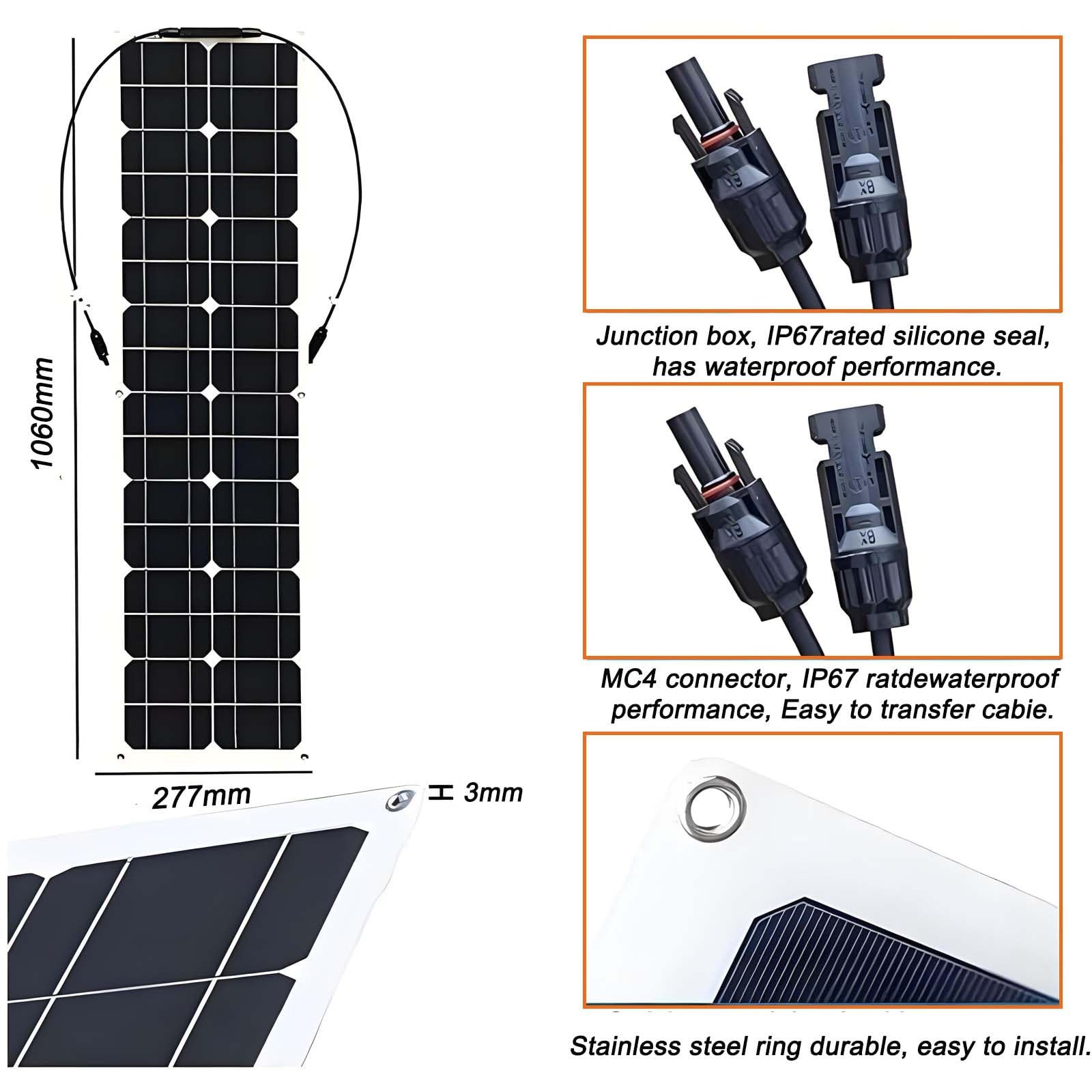 1 * 200W/2 * 200W ultracienki panel słoneczny, elastyczny monokrystaliczny zestaw paneli słonecznych z kontrolerem 40A, panele Etfe 12V-24V dla rodziny, kampera, przyczepy kempingowej, łodzi 200W