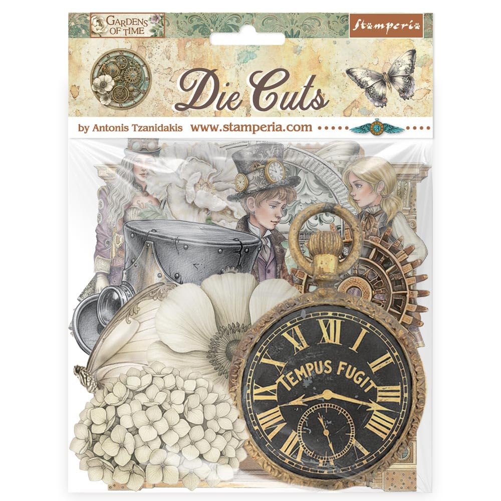 Stamperia - Die Cuts for Scrapbooks, Albums, Cards, Bullet Journals and More, Laser Cut Cardboard Shapes, Easy to Glue, Perfect for Hobbies, Crafts, and Gifting (Gardens of Time) (Assorted)