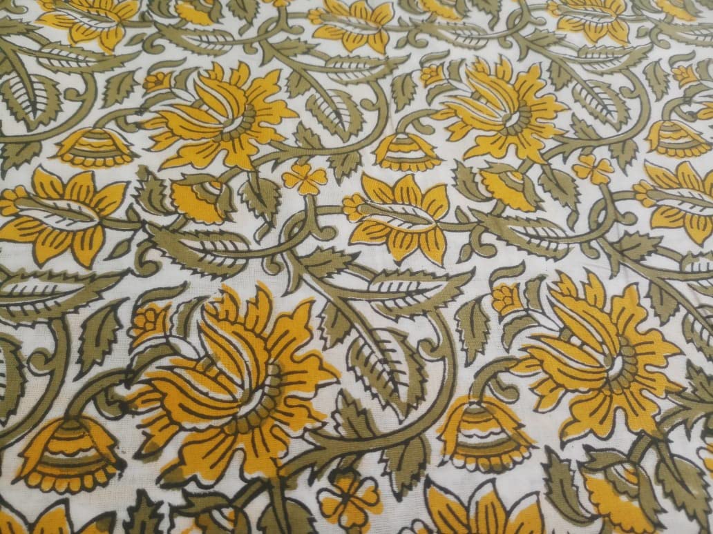 Fashionmart Floral Printed Cotton Fabric Cloth Hand Block Print Fabric Women Material Running Jaipuri Hand Block Printed Women Dress Material Kurtis Natural 44" Inches Width 2.5 Meter (Pattern 2) 4