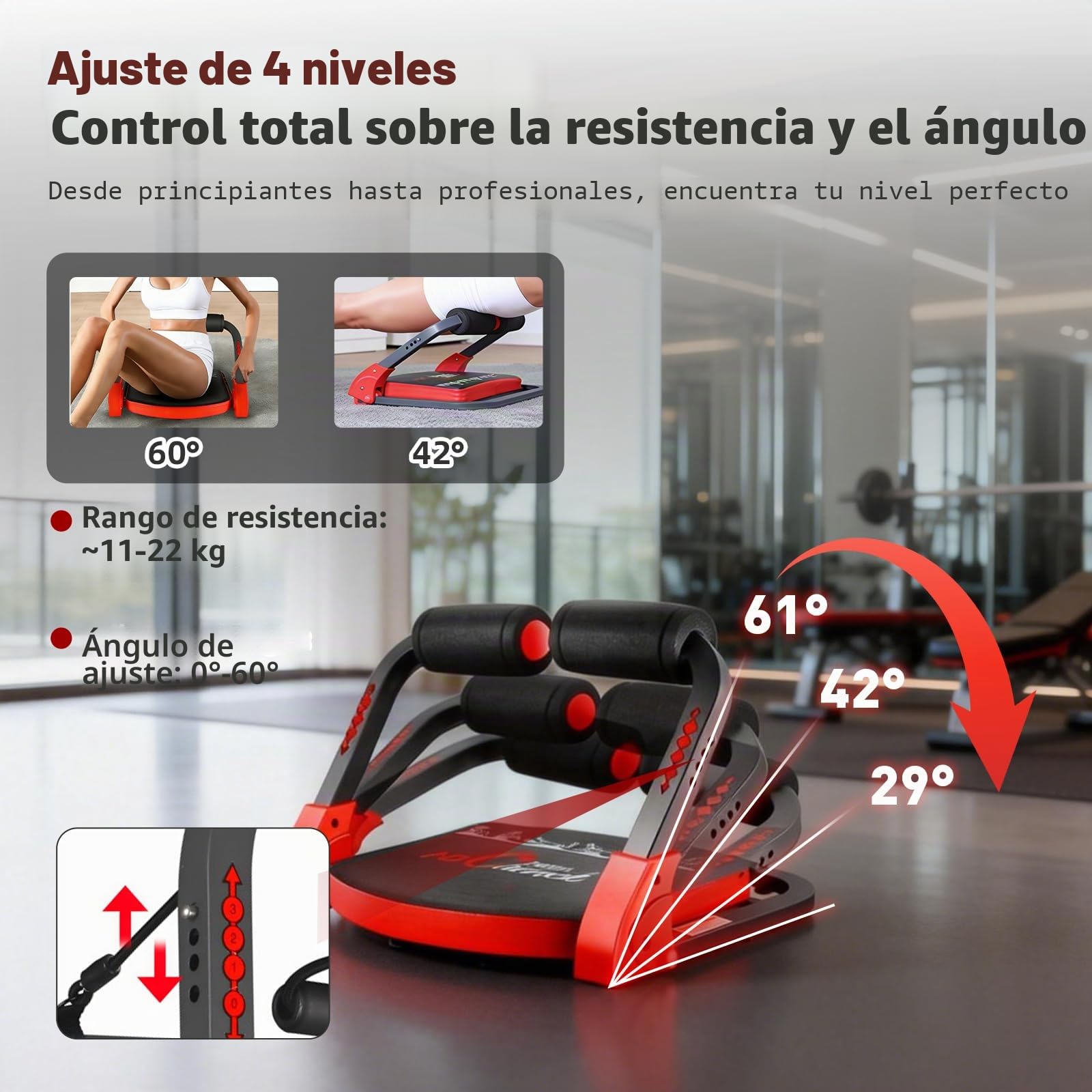 Máquina Abdominales en casa, Banco Abdominales Plegable, Máquina Multifuncional 21 en 1 para Gimnasio en Casa, con Cuerdas de Resistencia, Guantes, para Hogar, Oficina, para Piernas, Brazos y Core