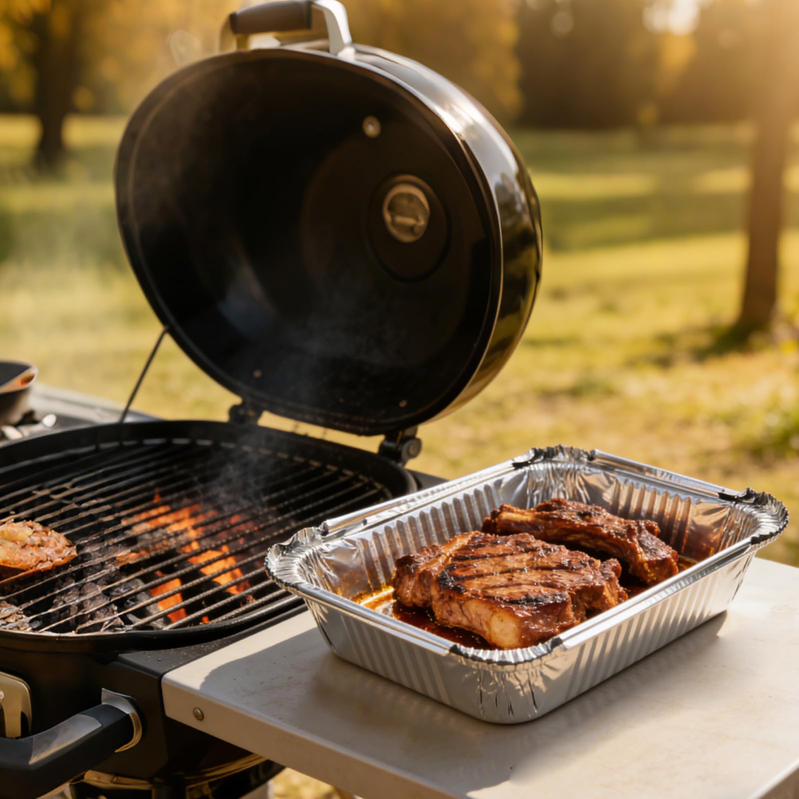 Barquettes en aluminium pour barbecue 600 ml résistantes à la chaleur réutilisables avec couvercle