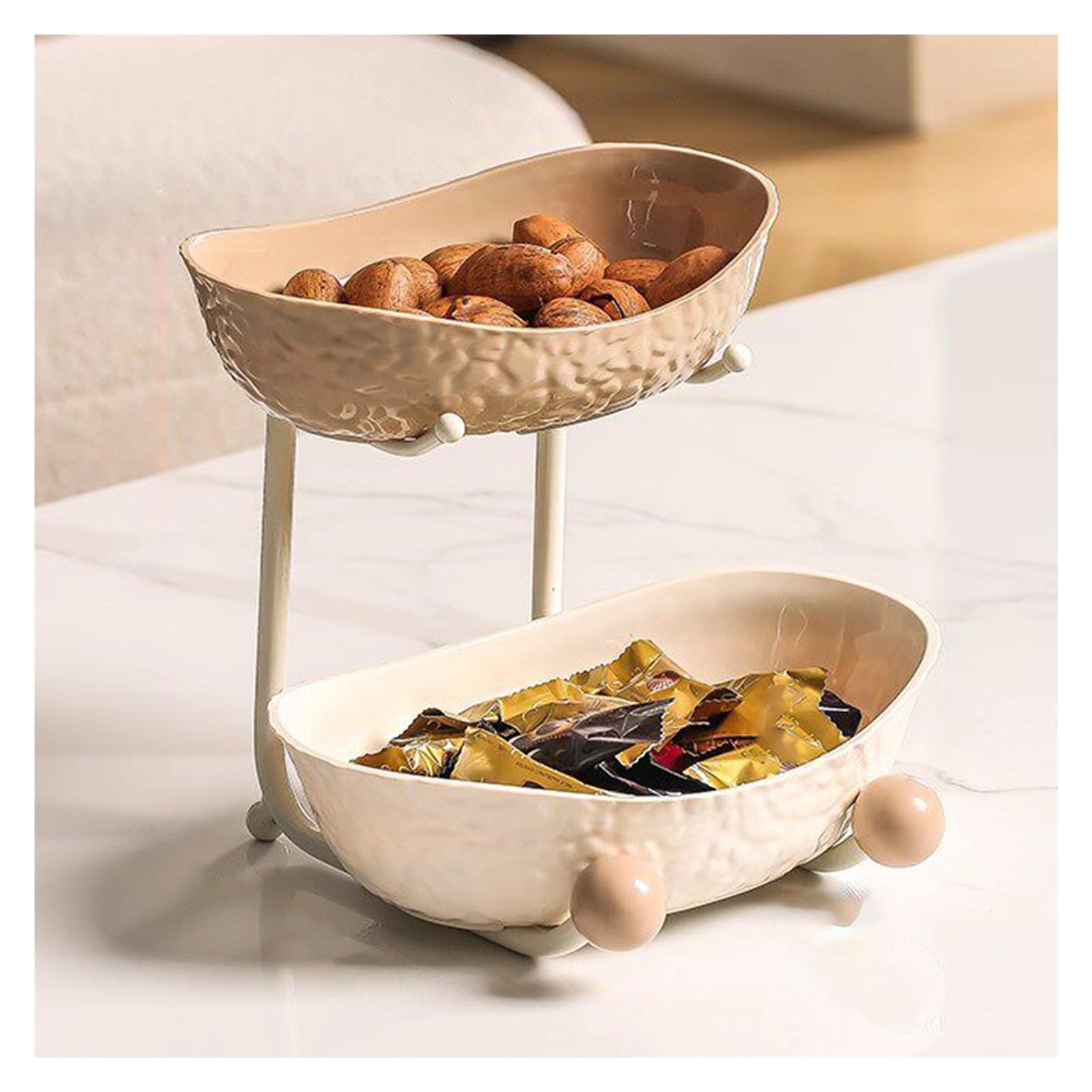 Xcsdew Color1 Double-Layer Fruit Rack,Wrought Iron Floor-Standing Shelf,Detachable Plastic Tray,Suitable For Living Room Countertops(,24.9X20x21.5cm)