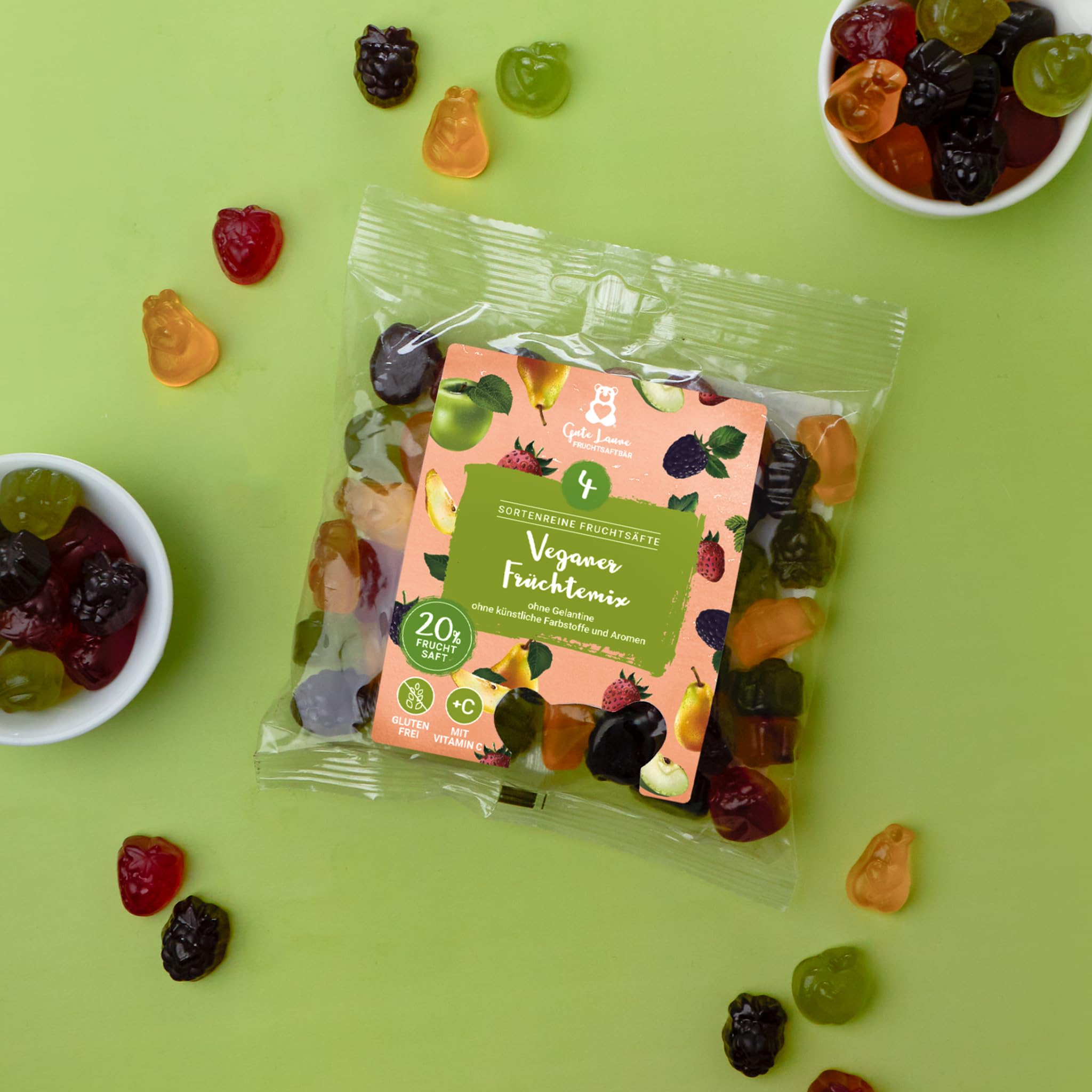 Veganer Früchtemix Großverpackung 3,45kg (23 x 150g) - Premium Gummibärchen mit 20% Fruchtsaft - veganer Snack für Büro, Konferenzraum, Empfang, Firmen & Mitarbeiter