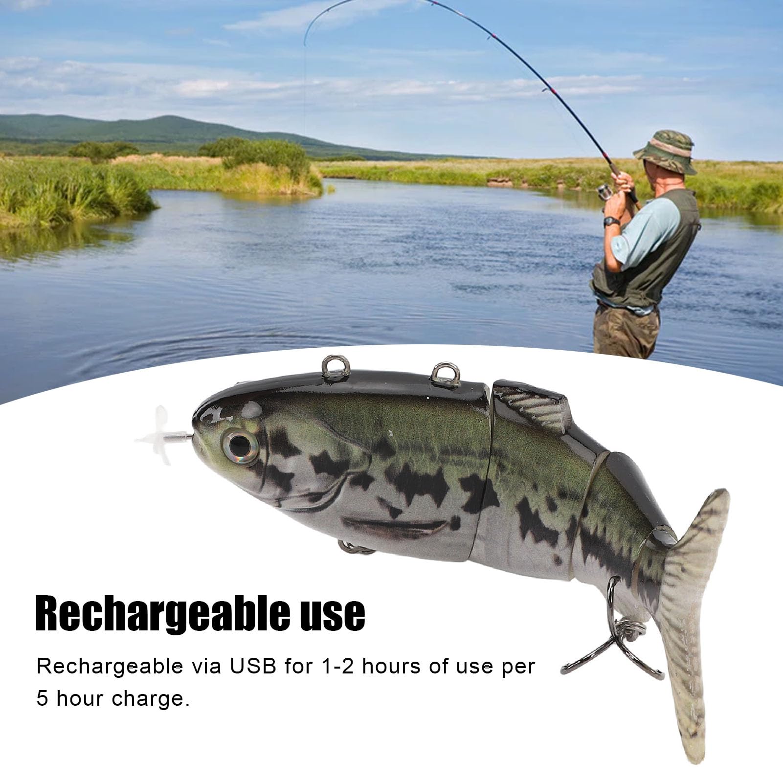 Esca da Pesca Elettrica, Swimbait Elettrico Multisnodato USB Ricaricabile Usa Un'esca Elettrica a LED Realistica Adatta per Ambienti D'acqua Dolce