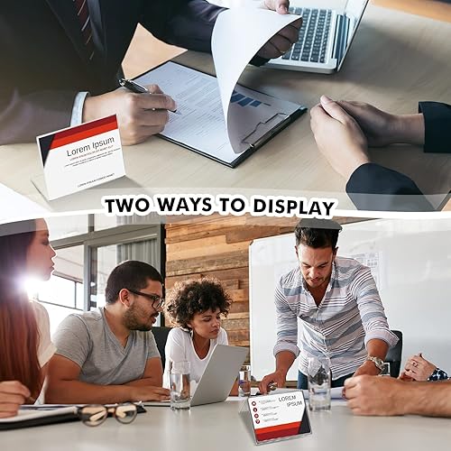 Miniatura 5 de Teling Soporte para tarjetas de visita de acrílico de 3.5 x 2.5 pulgadas, soporte para letreros con parte trasera inclinada, soporte transparente