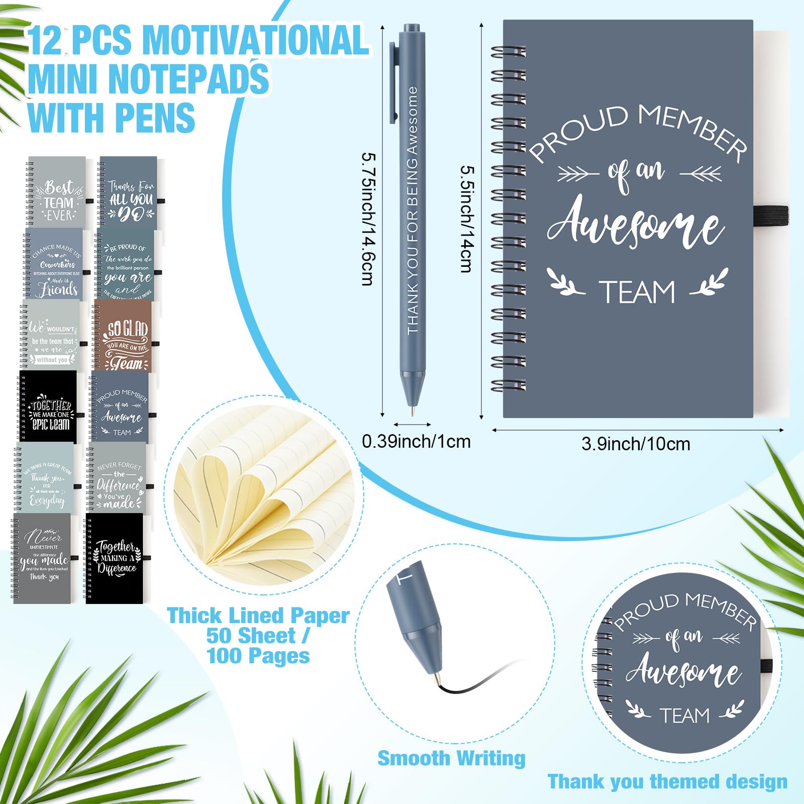 LemonRoad Lot de 36 gobelets en plastique de 473,6 g avec couvercle et paille inspirants pour tasse à café inspirante - Mini carnets à spirale et stylos - Cadeau de remerciement pour le personnel et