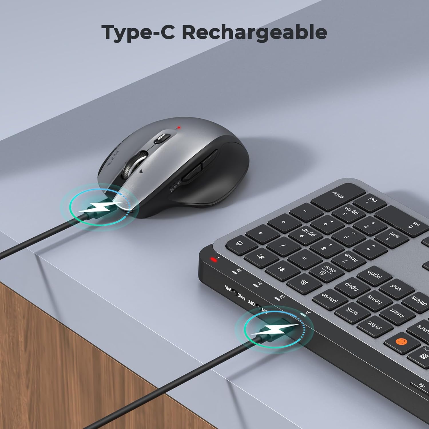 MEETION New Wireless Bluetooth Keyboard and Mouse, Dual Bluetooth and USB Full Size Rechargeable Keyboard with 4 DPI Ergonomic Mouse for Laptop/PC/Computer/iPad, Mac/Windows, C9990 Black Gray