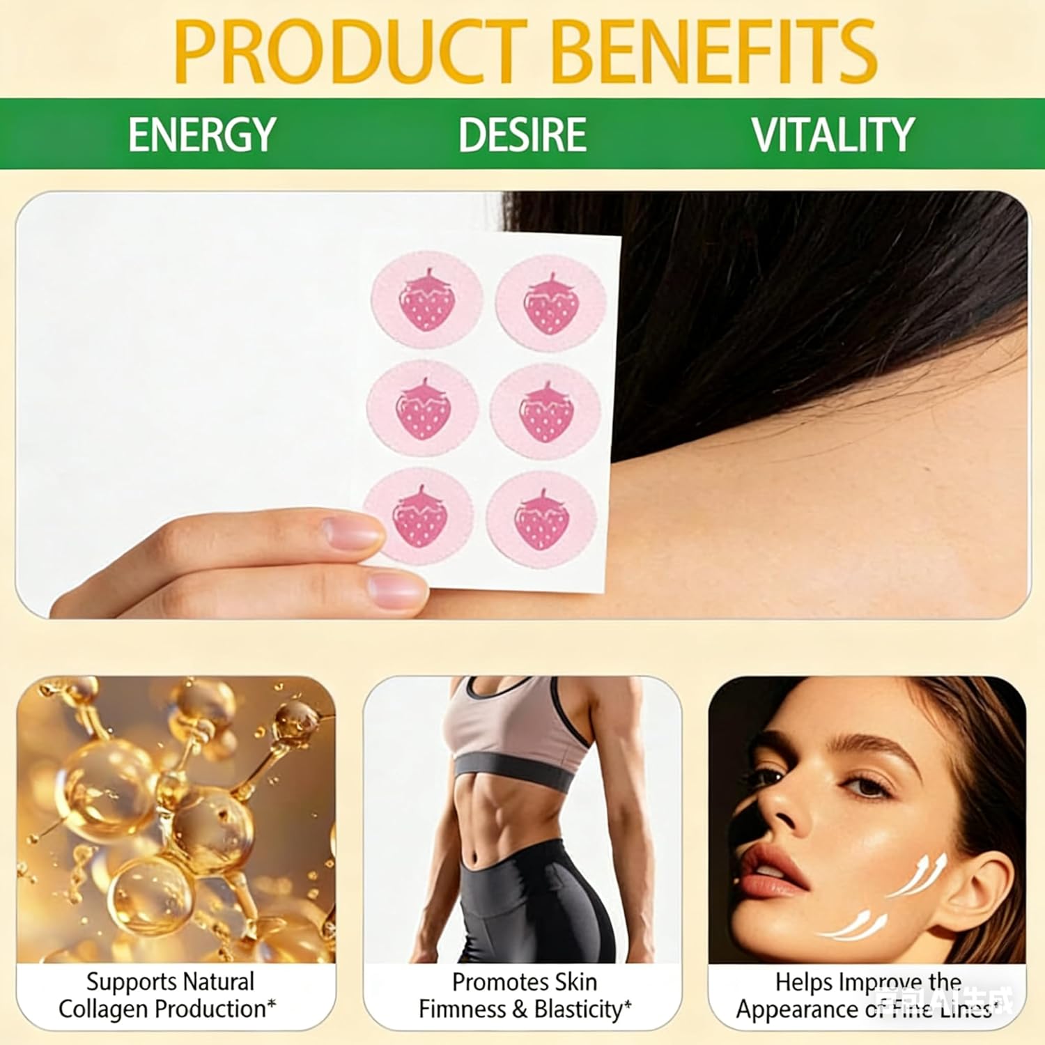 Collagen Patches for Women & Men with Vitamin C and Hyaluronic Acid -60 Patches, Premium 8-Hour Extended-Release Formula, Vegan Daily Patch