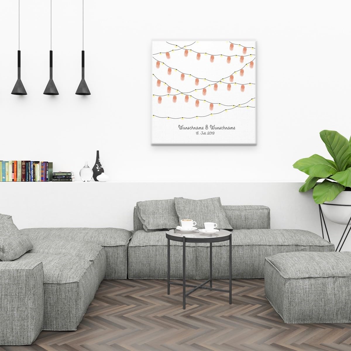 Madyes Księga gości weselnych, spersonalizowana płócienna girlanda dla pary młodej jako prezent, dekoracja ślubna, imiona z datą 50 x 50 cm, na blejtramie drewnianym