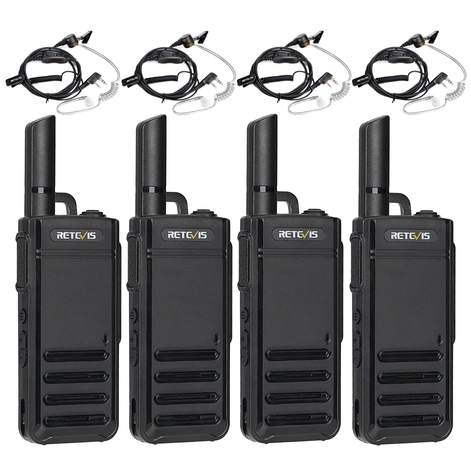 Retevis RB639 Talkie Walkie, PMR446 Talkie-Walkie Portable avec Casque, 1000mAh, USB-C, sans Fil, Silencieux, Talkie Fin et léger VOX Professionnels pour Restaurant, Vente au Détail (Lot de 4, Noir)