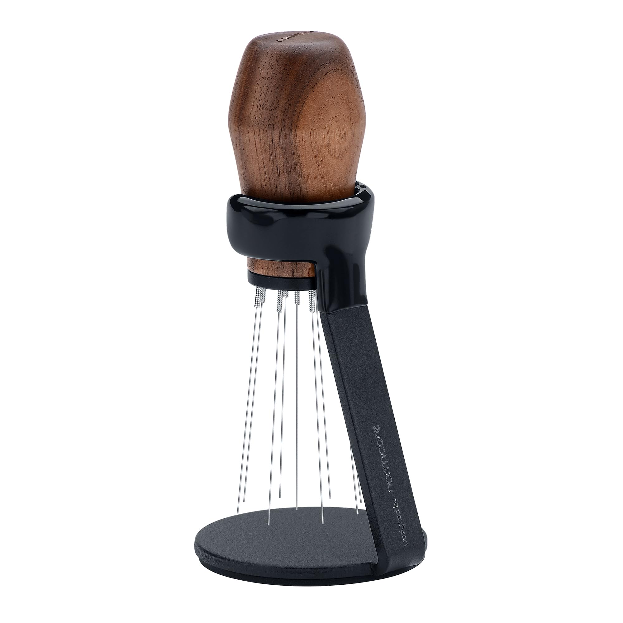 Normcore WDT Outil de distribution avec support V3, technique de distribution Weiss, agitateur à expresso à aiguilles 9 broches, manche en bois de noyer américain