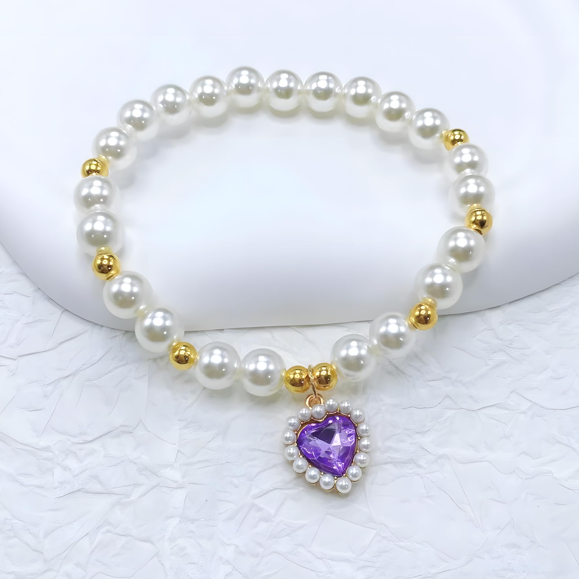 QACUU 2pcs Vintage Cute Cat Necklace Elegant Pearl Collar Set including Heart Crystal Pendant - Image 2