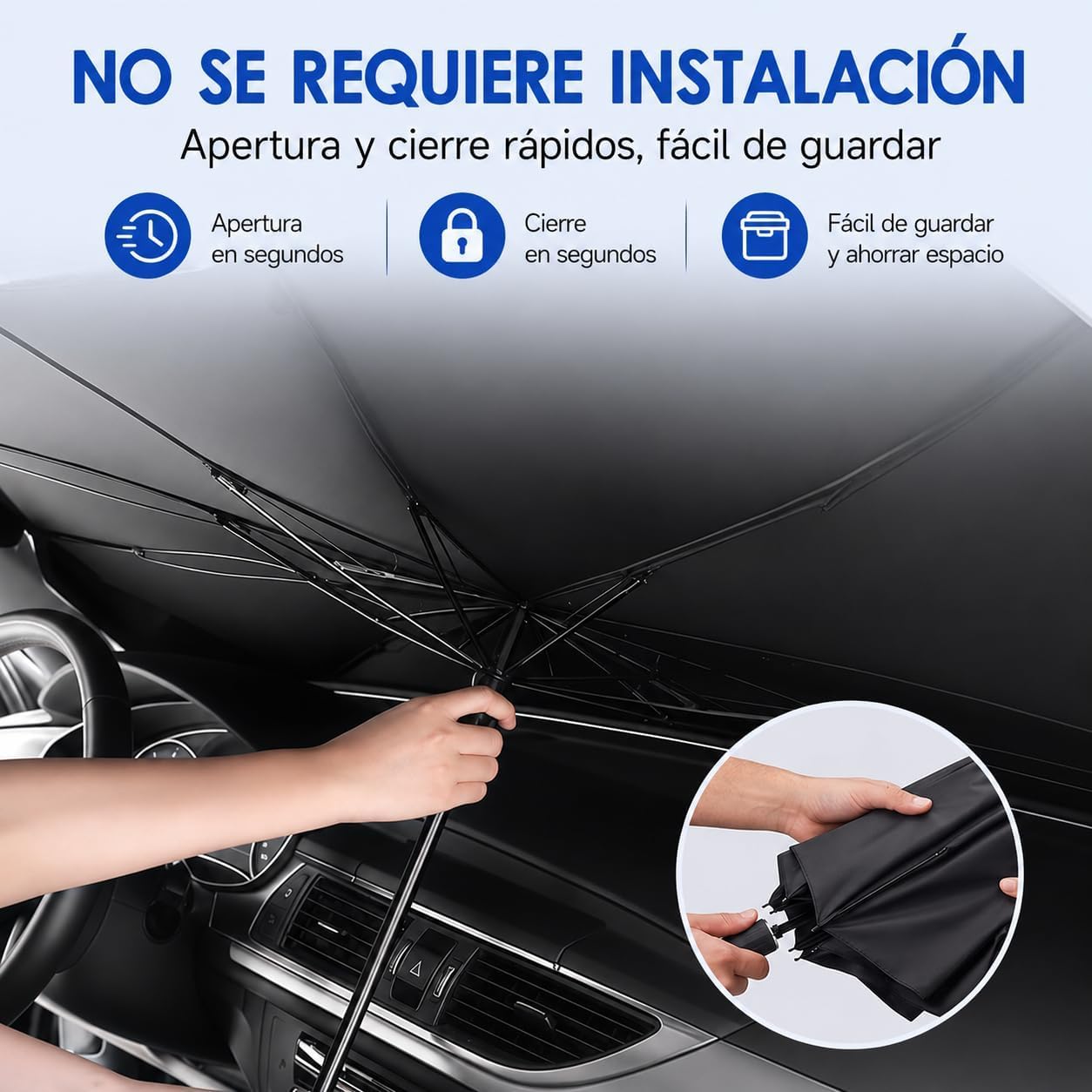 HIBRON Parasol Coche Tipo Paraguas Plegable, Protector Solar para Parabrisas Delantero, Reflectante Térmico, Fácil de Instalar y Guardar, Universal para SUV Sedan MPV, 140x80cm(Pack x 4)