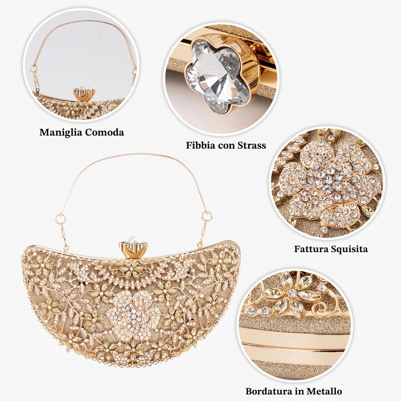 CORIOS Strass Clutch da Donna Borsetta da Sera con Paillettes Pochette Piccolo con Catena Elegante Borsa a Mano Borsa a Spalla Lussuoso Cerimonia Cocktail Festa Ballo Borsa a Tracolla Verde