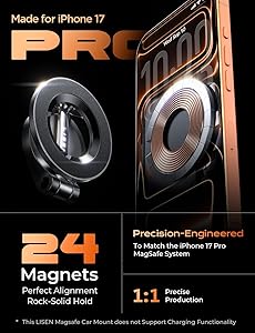 LISEN for MagSafe Car Mount for iPhone 17 PRO MAX, Extra Smal Ultra Magnetic Phone Holder for Car Dashboard, Car Phone Holder, Phone Holders for Your Car, Fit for iPhone17 Pro/Air/Max 16 15 14 13