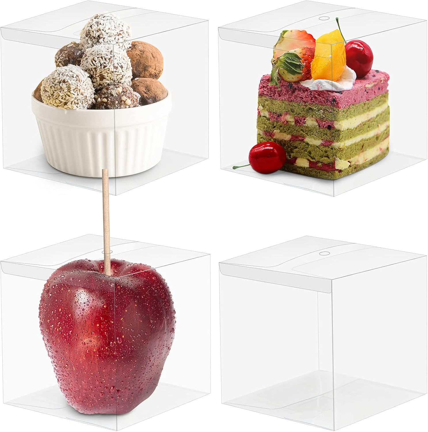 Buy VGOODALL 25 PCS Clear Candy Apple Box With Hole Top, 4 x 4 x 4 inch PET Clear Favor Boxes