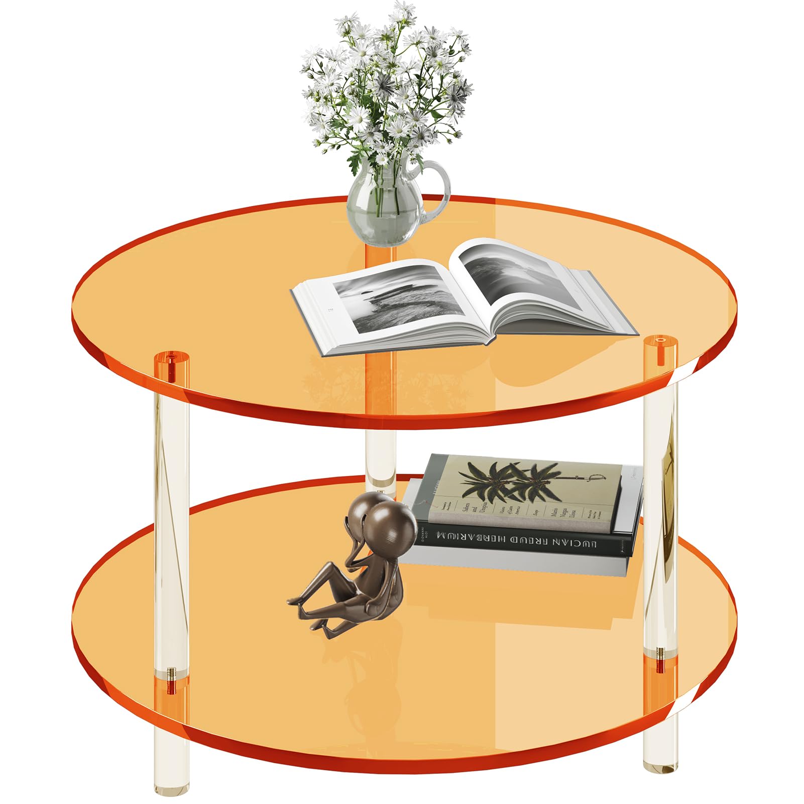 Acrylic Round Coffee Table 23 6 Wide Modern Tea Table with Storage Shelf 2-Tier Circle Center Table for