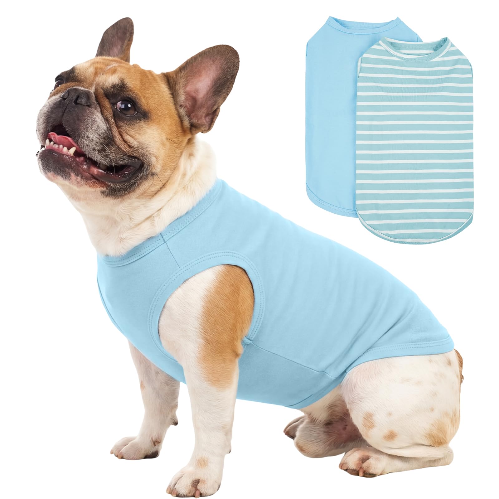 Lelepet 2 Pack Dog T-Shirts, Soft Breathable Cotton Shirt for Dogs, Stretchy Pet Clothes Outfits, Sleeveless Summer Doggie Vest, Basic Lightweight Pet Tee Shirts for Dogs Cats, Blue L