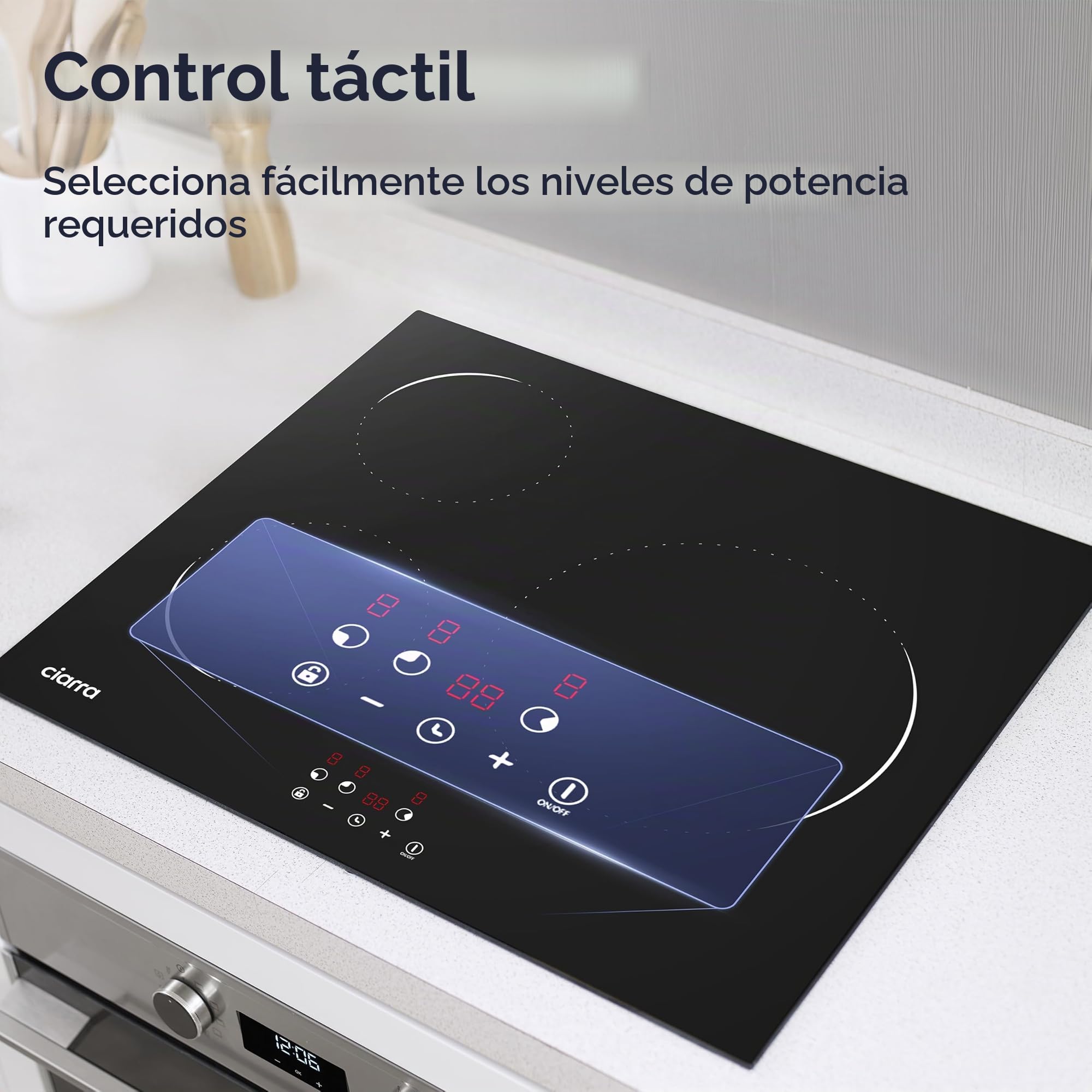 Ciarra CABBIH3-C Placa Induccion 3 Fuegos 60cm, Bloqueo Infantil | Limitador de potencia 2.8kW/3.5kW/5.6kW, Control táctil, 9 Niveles, Temporizador, Apagado Automático