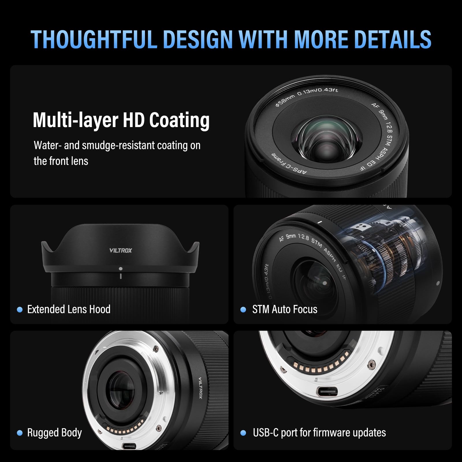 VILTROX 9mm F2.8 E Air AF 9mm F2.8 E Monture Objectif pour Sony E Autofocus APS-C Ultra-Grand-Angle Objectif à focale Fixe Compatible avec Appareils Photo à Monture Sony E ZV-E10 ZV-E10II FX30 a7Ⅲ