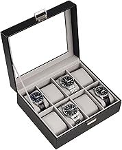 ProCase Shockproof Watch Box with 8 Slots Watch Cushions, Storage with Glass Lid for Watchmakers – Black