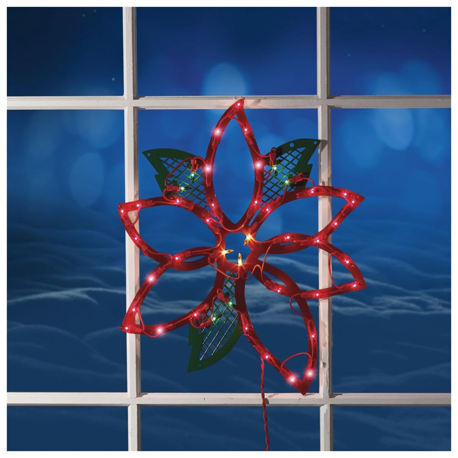 Christmas Lighted Window Decoration, Poinsettia