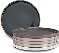 MORA Ceramic Dinner Plates Set of 6, 10.5 Inch High Edge, Scratch Resistant Lead-Free Glaze, Oven Microwave Dishwasher Safe, Modern Neutral Stackable Dinnerware