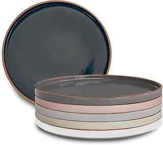 MORA Ceramic Dinner Plates Set of 6, 10.5 Inch High Edge, Scratch Resistant Lead-Free Glaze, Oven Microwave Dishwasher Safe, Modern Neutral Stackable Dinnerware