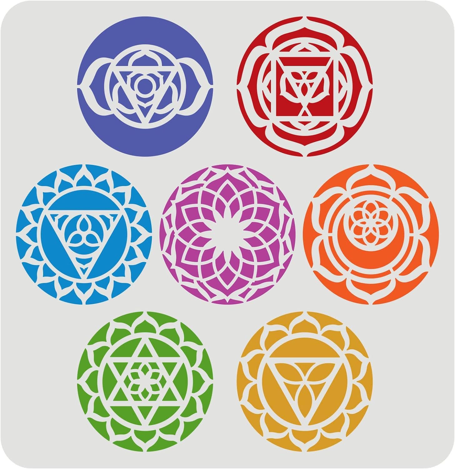 FINGERINSPIRE Chakra Symbol Stencil 11.8x11.8inch Reusable for Yoga Meditation - DIY Craft Mandala for Painting on Wall, Canvas, Tile, Furniture and Paper