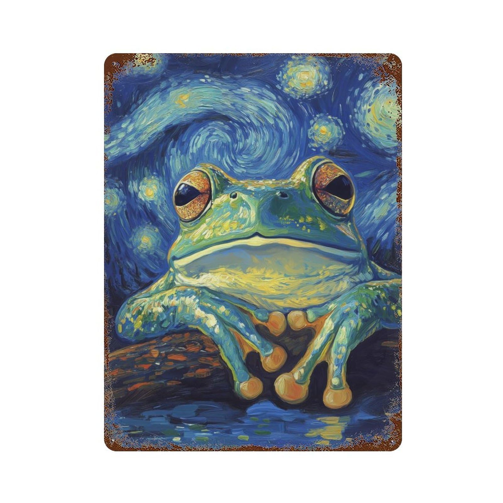 Starry Night Frog Decorative Tin Sign 15.7"x11.8", Ideal for Garage, Bar And Workshop Decor
