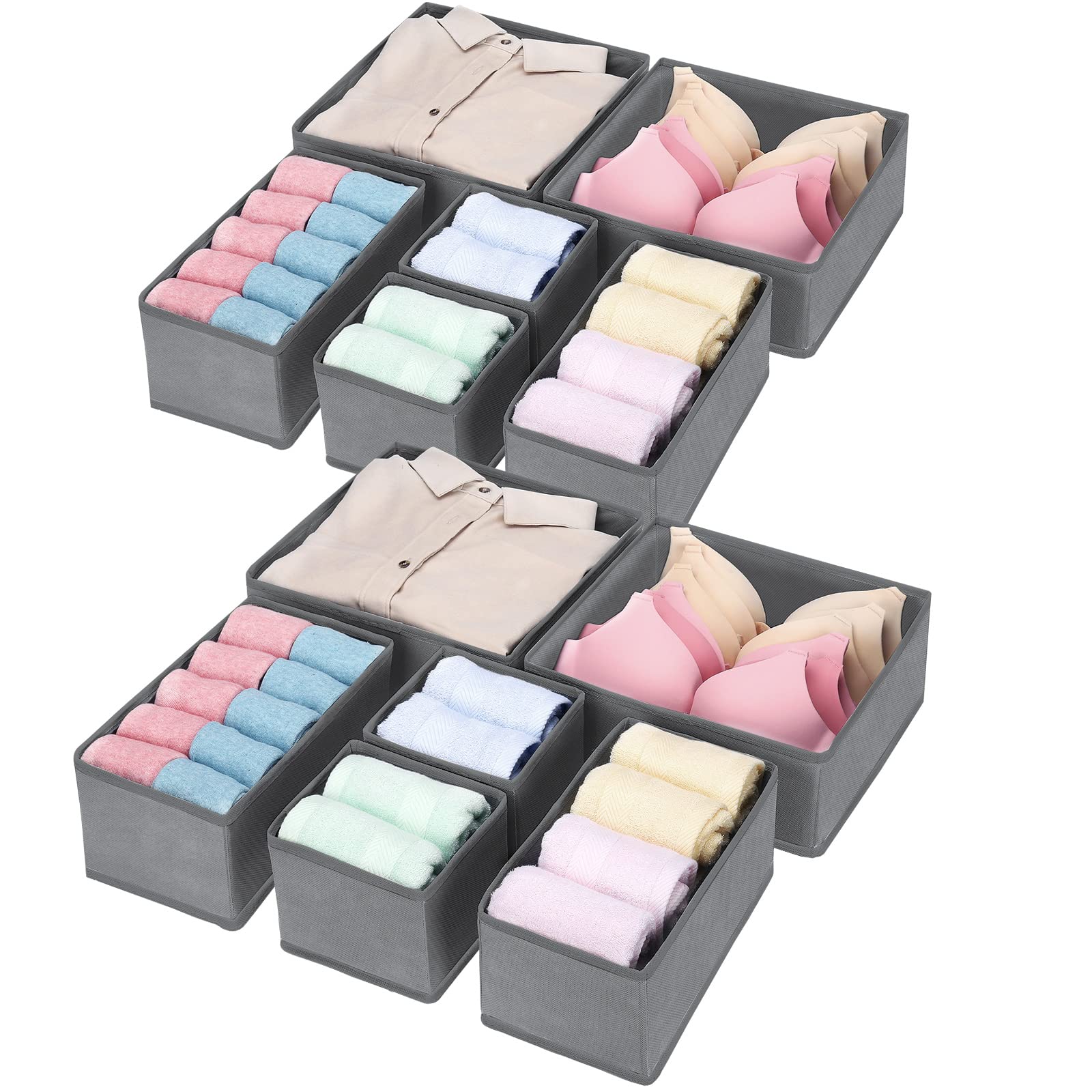 Felibeaco Juego de 12 organizadores plegables para cajones de ropa, cajones de tela, divisores, organizadores de almacenamiento de ropa para ropa interior, sujetadores, lencería, bragas, calcetines,