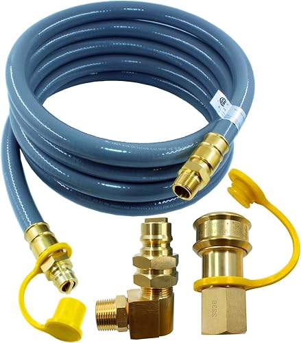 MCAMPAS Manguera de gas natural de 15 pies con identificación de 34 pulgadas con desconexión rápida de conexión y accesorios de enchufe rápido de 34