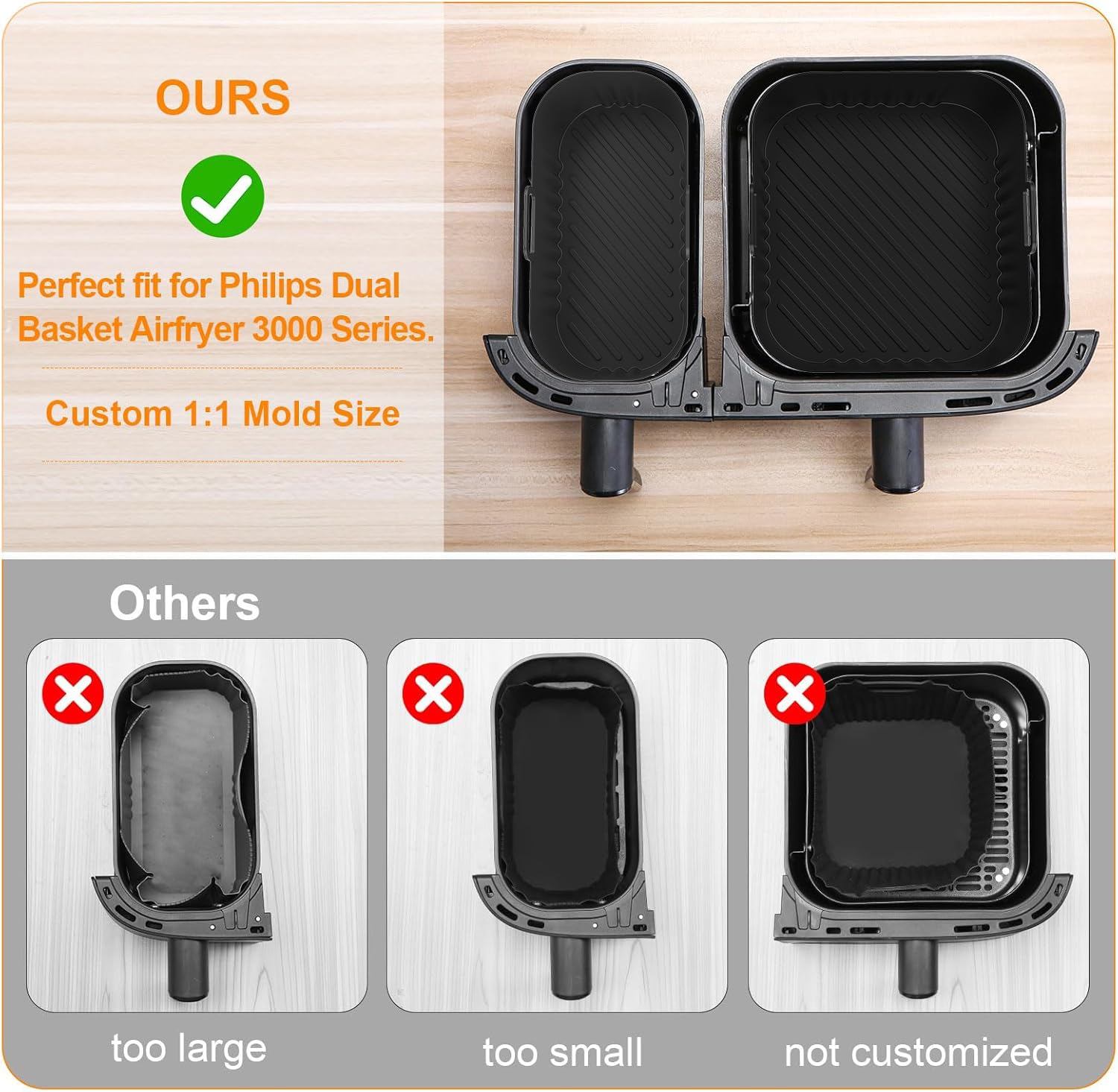 Heißluftfritteuse Zubehör für Philips Dual Basket Airfryer 3000-5000 Serie (6L/3L), Airfryer Silikonform Zubehör Set - Grillrost, Kuchen Brotform, Küchenzange, Ölspray für Philips Airfryer Dual Basket