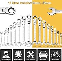 Vista 3 de Ratcheting Wrench Set 16 Pcs, Multifuctional Combination Ended Spanner Kit Metric 6-22MM Chrome Vanadium Steel Flex-Head Ratchet Wrenches with