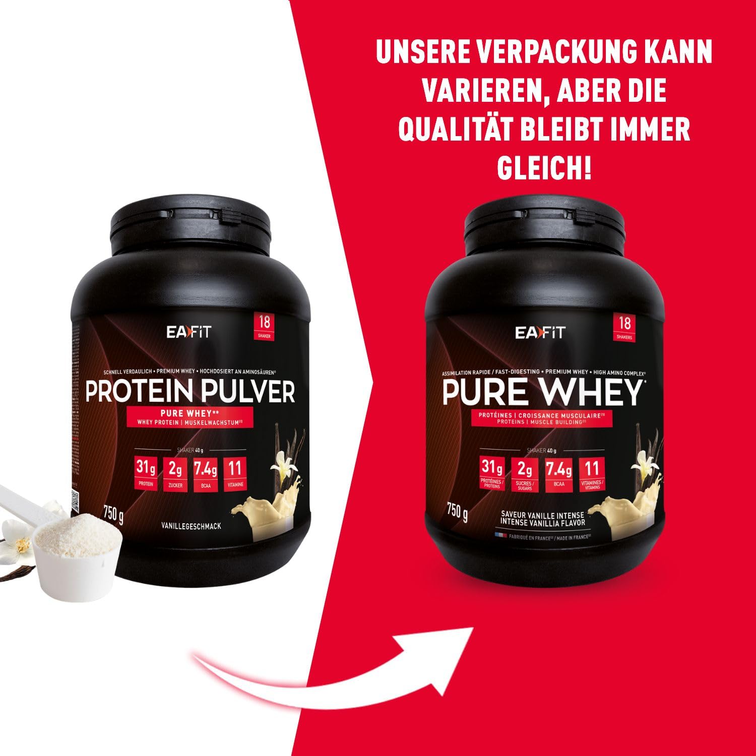 Protein Pulver Vanille 750g - Premium Eiweiss protein pulver für Muskelaufbau - Whey Protein Isolate - Protein Pulver mit Shaker Empfehlung - für Shaker Protein & Fitness - EAFIT
